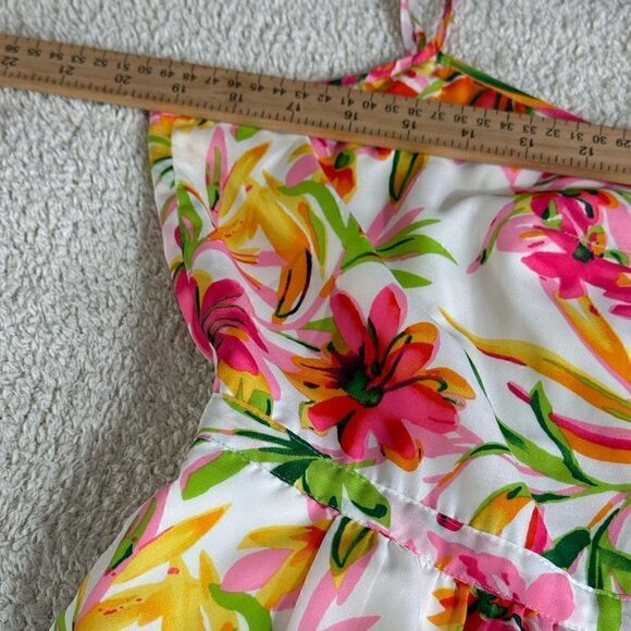 J. Crew Dress Womens Size 14 Printed Seaside Cami Floral Colorful Summer satin - Picture 10 of 11
